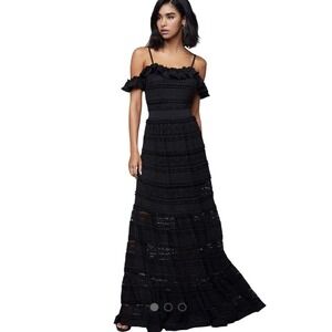 Bebe Isabel Lace Tier Dress Black Maxi Gown Ruffle Sleeveless XL NEW Whimsygoth